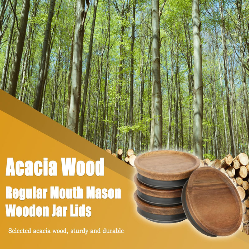 QTLCOHD 12 Pack Regular Mouth Mason Jar Lids | Acacia Wooden Storage Canning Lids with Airtight Silicone Seal for Ball Mason Kerr Jars