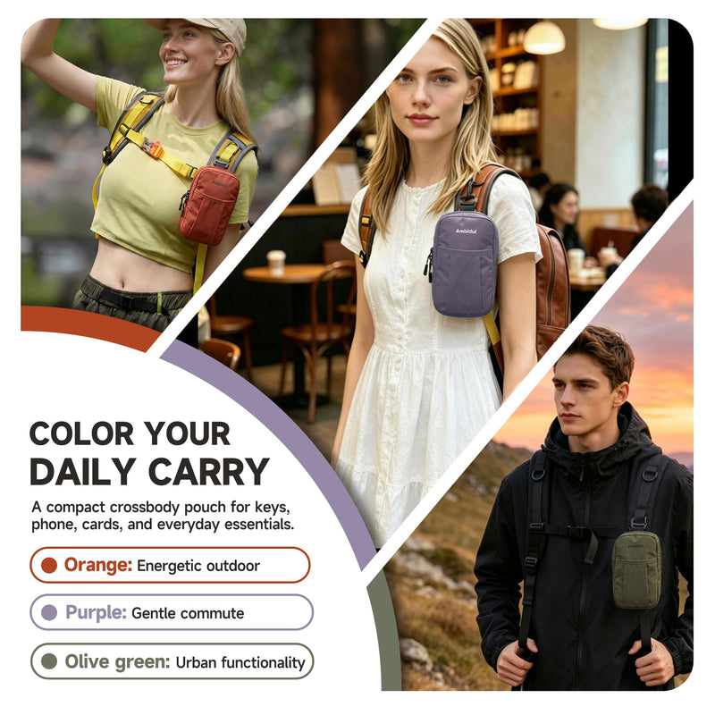 AMBITFUL Backpack Shoulder Strap Pouch - Smartphone Strap Pack,Orange | 3.94 x 1.57 x 7.09 inches, Waterproof Backpack Strap Pocket for Small Crossbody Bag for Sports Hiking Camping, Orange