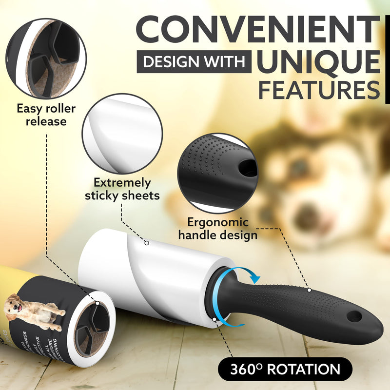 Tydi Pet Hair Lint Rollers, 500 Sheets with 2 Handles | 100 per roll · Reusable design · Also lifts fluff from clothes 5 Rolls + 2 Handles