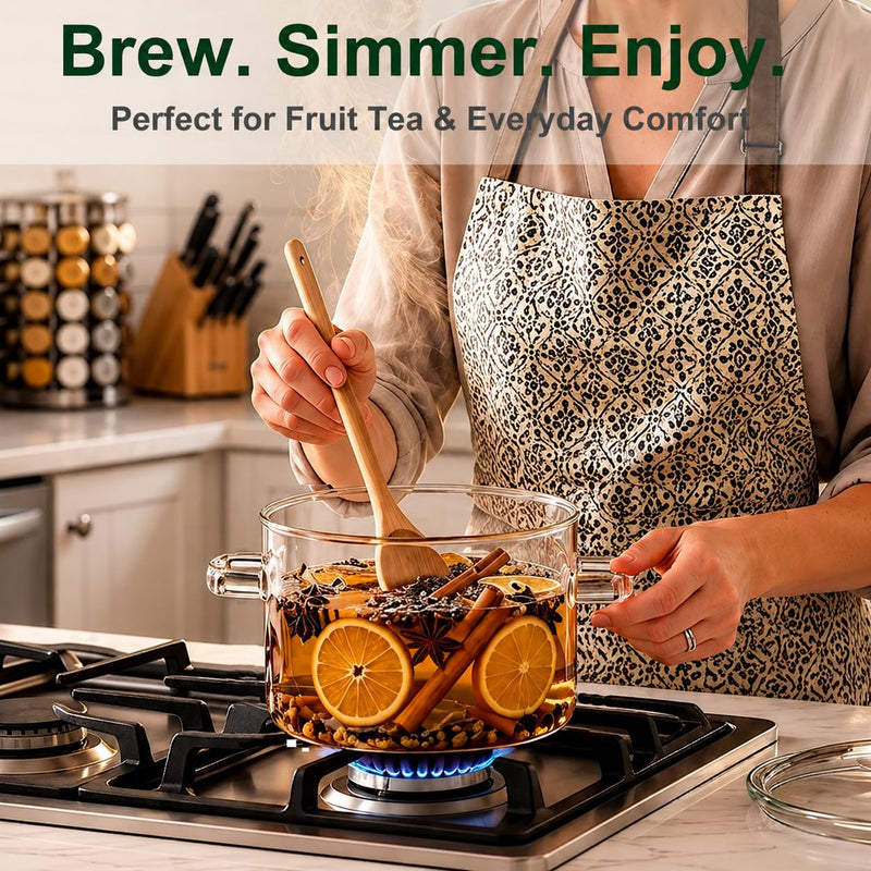 67 oz Glass Simmer Pot with Lid - Stovetop Safe Cookware for Cooking | 1900ml, Heat-Resistant Borosilicate Glass, Stovetop Safe for Cooking, For Potpourri, Soup, Pasta, Baby Food, Dual Handles