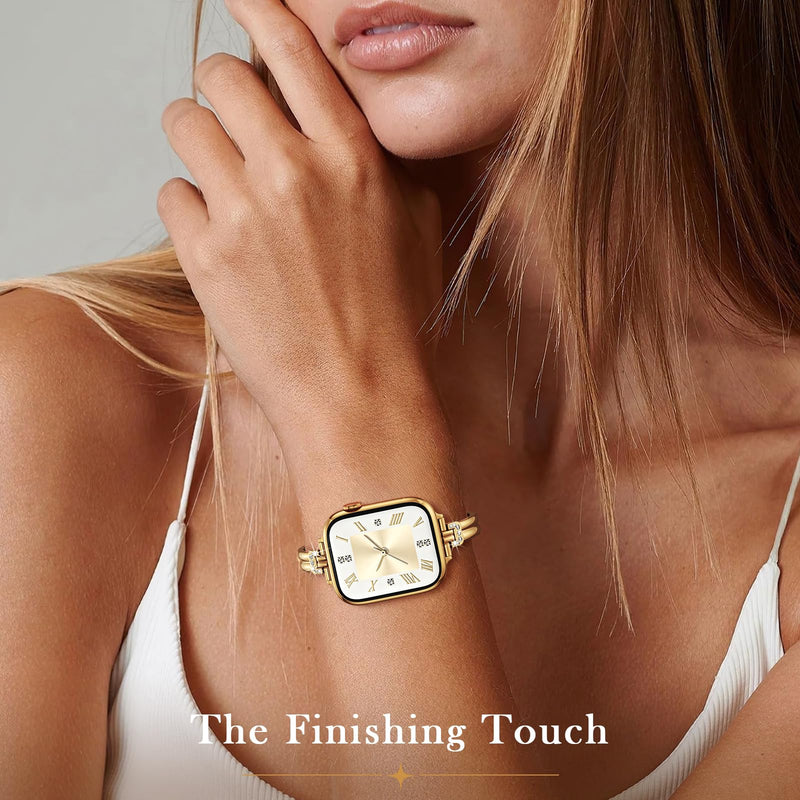AIRSPO Slim Band Compatible for Apple Watch Bands for Women 38mm 40mm 41mm 42mm,Thin Metal Strap Dressy Jewelry Bracelet with Bling Diamond for iWatch Bands Series 11 10 9 8 7 6 5 4 3 SE 2 1 (Gold) Gold 38mm/40mm/41mm/42mm(Series 10 11)
