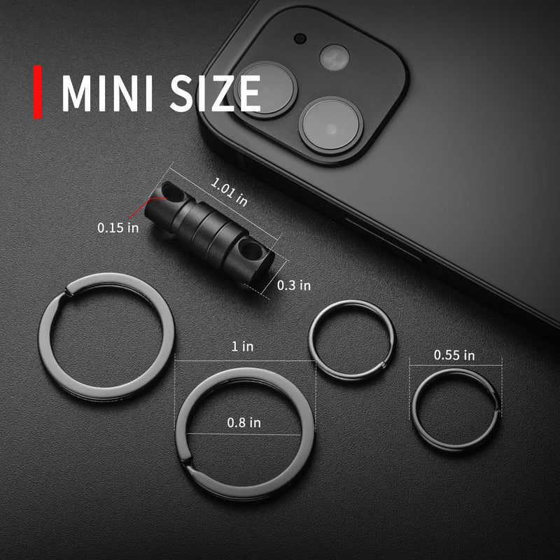 FEGVE Titanium Quick Release Keychain, Small Detachable Swivel Keychain Accessories with 4 Key Rings for Bag, Belt & Car-(Anti-fall/Black-1pcs) Black (1-pack)