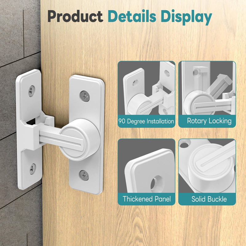 Heavy Duty 90 Degree Barn Door Lock, Zinc Alloy Security Sliding Door Latch for Barn, Garden, Bathroom, Fence, Shed - Anti-Rust and Robust (White-2 Pcs) White-2 Pcs