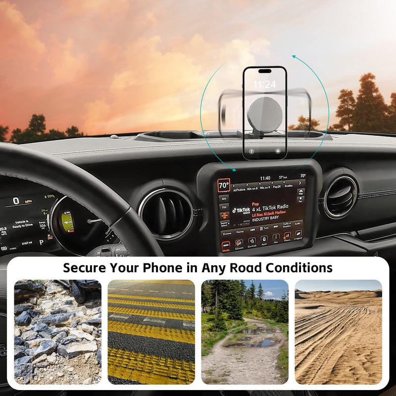 Magnetic Dash Phone Mount for 2021-2023 Jeep Wrangler JL 4xe Accessories Multi-Mount Phone Holder Dashboard Storage Tray with Extra Clip Bracket, Not for Gladiator/Wrangler 4X4 Fit for 2021-2023 4XE