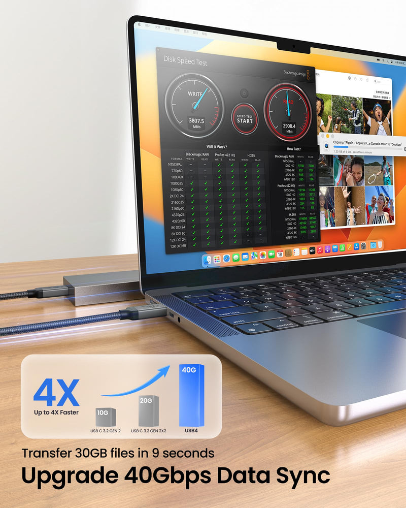 Silkland USB 4 Cable for Thunderbolt 4, 40Gbps Data Sync, 240W PD 3.1 Charging, 8K/5K@60Hz, Dual 4k, Braided USB C Video Cable Compatible for MacBook, iPhone 17/16, SSD, Docking, Monitor, eGPU, 5FT