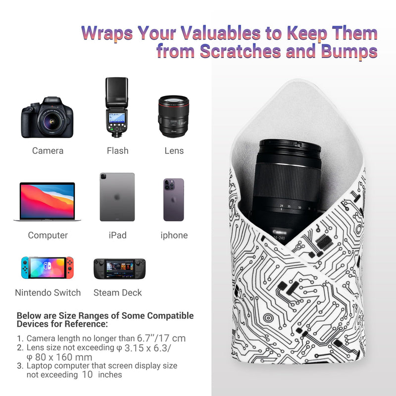 [35 * 35cm] Camera Wrap with Pouch,Lens Protective Wrap,Anti-scratch Anti-dust, Flexible Wrapper Camera Travel Accessories for DSLR Mirrorless Camera Lens Laptop Smartphone Computer iPad and More 13.8 x 13.8'' Circuit