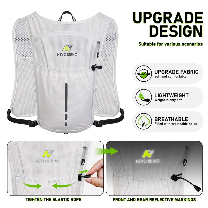 N NEVO RHINO Running Vest, Lightweight Hydration Vest, Insulated Water Backpack with 1.5L Water Bladder for Hiking, Trail, Running,Marathons,Cycling White