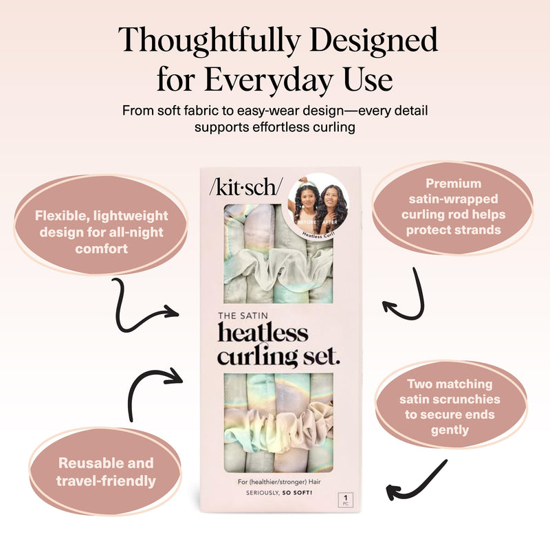 Kitsch Satin Heatless Curler Set - Aura | Heatless Curls Overnight w/34 " Hair Waver & 2 Satin Scrunchies, Comfortable Hair Curlers to Sleep in for Frizz-Free Hair