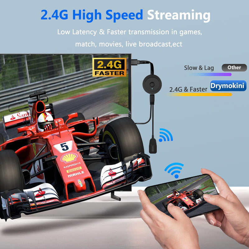 2026 Wireless HDMI Display Adapter 4K, Portable WiFi Casting Dongle, Screen Mirror Video/Audio for Phone, Pad, Android, Tablet, Laptop, Windows to TV/Monitor/Projector, Miracast, Airplay, DLNA 18cm Grey