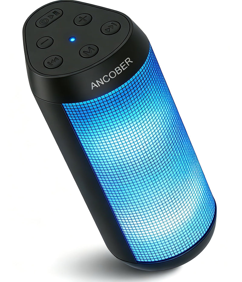 Portable Bluetooth Speaker, Powerful HD Stereo Loud/30H Playtime/IPX4 Waterproof for Outdoor Home/8 Dynamic Lights/Wireless BT 5.3/AUX, Travel|Camping|Beach Essentials, School Supplies, Birthday Gifts Black