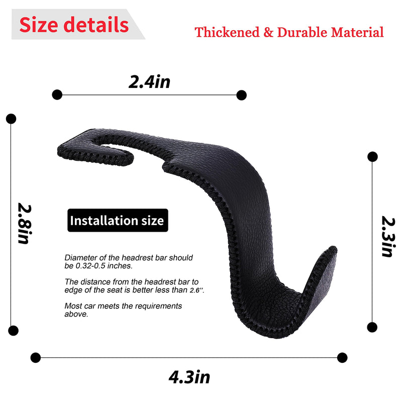 Amooca Car Seat Headrest Hook Universal Vehicle Storage Hanger Leather with Metal Car Seat Back Organizer for Handbag Purse Coat Black 2 Pack