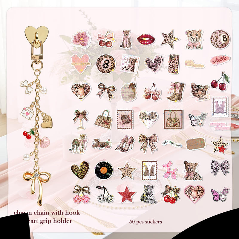 Rngmsi Insert Cardstock Charm for Kindle - 12Pcs Retro Cherry Leopard Print Cardstock Inserts Compatible with Kindle, Aesthetic Stickers Chain Charm with Hook Decorating Accessories for E-Reader