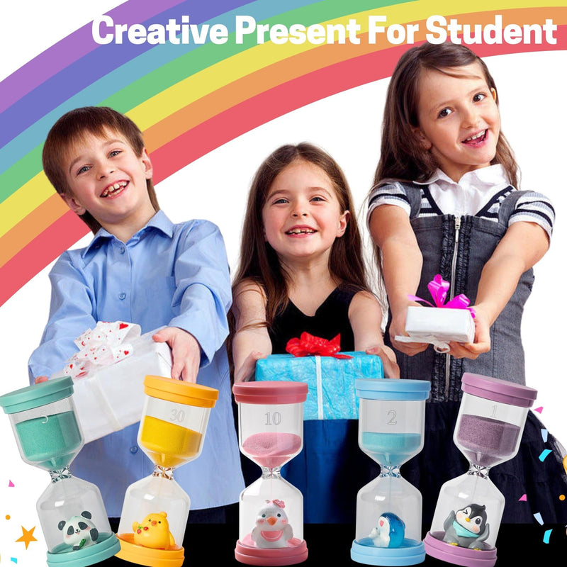 5 Pcs Colourful Plastic Hourglass with Different Animals,Sand Timers 1m/2m/5m/10m/30m,Sand Timers for Students,Games,Classroom,Kitchen,Office,Desk Decor (Pack of 5) Hourglass set