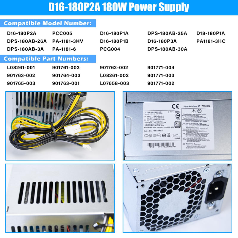 Upgraded D16-180P2A L08261-002 180W Power Supply Compatible with HP ProDesk 800 G3 600 G3 SFF L08261-001 901763-002 901765-003 901761-003 901764-003 901763-001 901762-002 901771-004 180W PSU