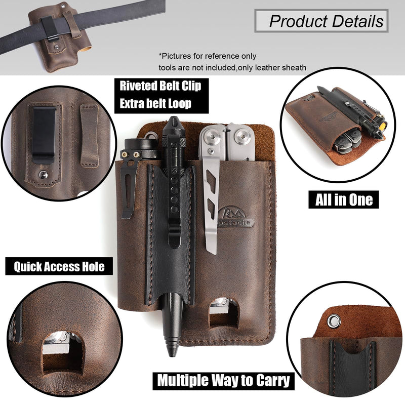 Topstache Leather Multitool Sheath with Belt Clip - Multi Tool Holster for Belt - EDC Belt Organizer Fits Multitool, Flashlight, Pen - Leather EDC Pouch, DarkBrown Darkbrown-L (for Multitool)