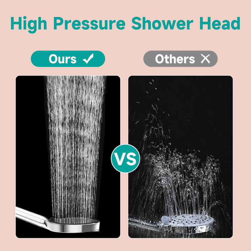 6“ Filtered Shower Head with Handheld, 6-Spray High Pressure Shower Head with Filter for Hard Water, Detachable Handheld Showerhead with Hose and Shower Arm Bracket, Chrome-Black Luxury Modern Chrome -Black