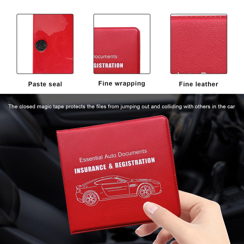 4PCS Car Registration Insurance Holder, Vehicle Glove Box Car Organizer with Magic Tape Closure, Driver License Keeper for Cars, Car Accessories (Big Car, Red Big Car, Red 4 PCS