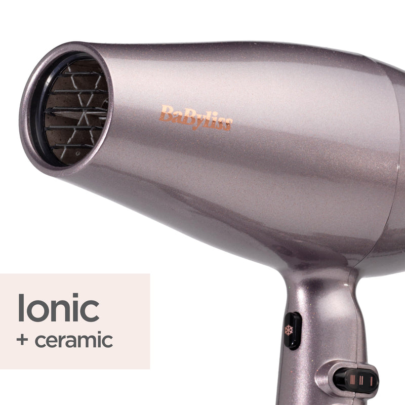 BaByliss Shimmer Hair Dryer - 2100W Professional Ionic Blow Dryer, Lightweight Travel Hairdryer, Fast Drying Ceramic Hair Dryer, 3 Heat & 2 Speed Settings, Silver, 5336BU