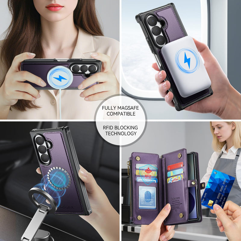 Defencase for Galaxy Z Fold 8 Ultra Case Wallet Compatible Magsafe, Purple | Magnetic Detachable, with RFID Bolcking Card Holder, Zipper Pocket, Drop-Proof Phone Cover for Samsung Galaxy Z Fold 8 Ultra (Detachable with Magsafe)-Purple