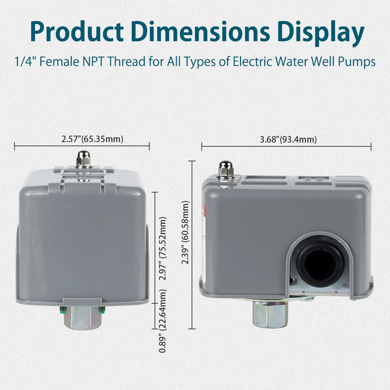 WASSERMANN Water Pressure Switch, 40-60 PSI 1/4" Female NPT Pressure Switch for Well Pump Electric Auto Control Adjustable Differential air compressor switch