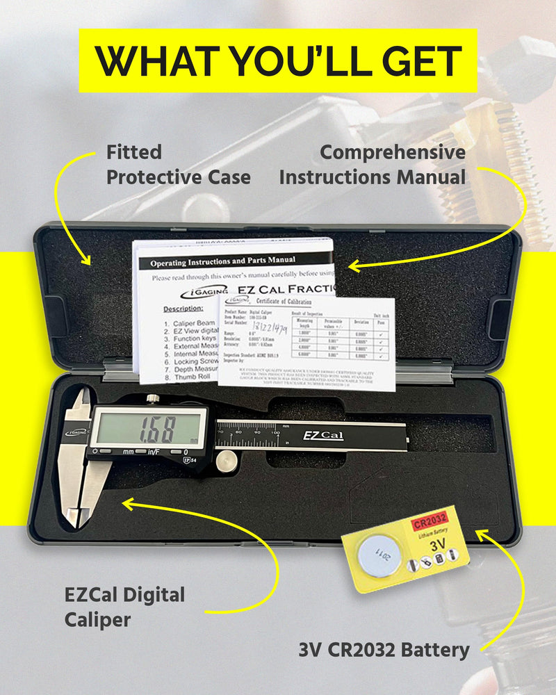 iGaging IP54 Electronic Digital Caliper 0-6" Display Inch/Metric/Fractions Stainless Steel Body 6"