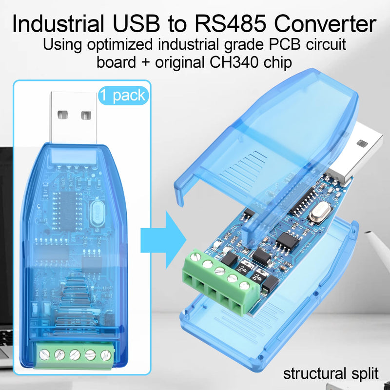 Industrial USB to RS485 Converter, Bidirectional Half-Duplex Serial Adapter, TVS Surge Protection, CH340 Chip, U485 Module for PLC/Industrial Control/Equipment Debugging