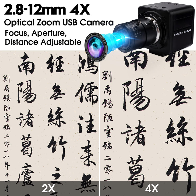 USB Camera 8MP 5X Optical Zoom Webcam 2.8-12mm Manual Varifocal Lens,USB Webcam with CMOS IMX179 Image Sensor Video Conference Web Cameras for Computer,Laptop, Raspberry Pi,Jetson Nano 2.8-12mm Varifocal Lens