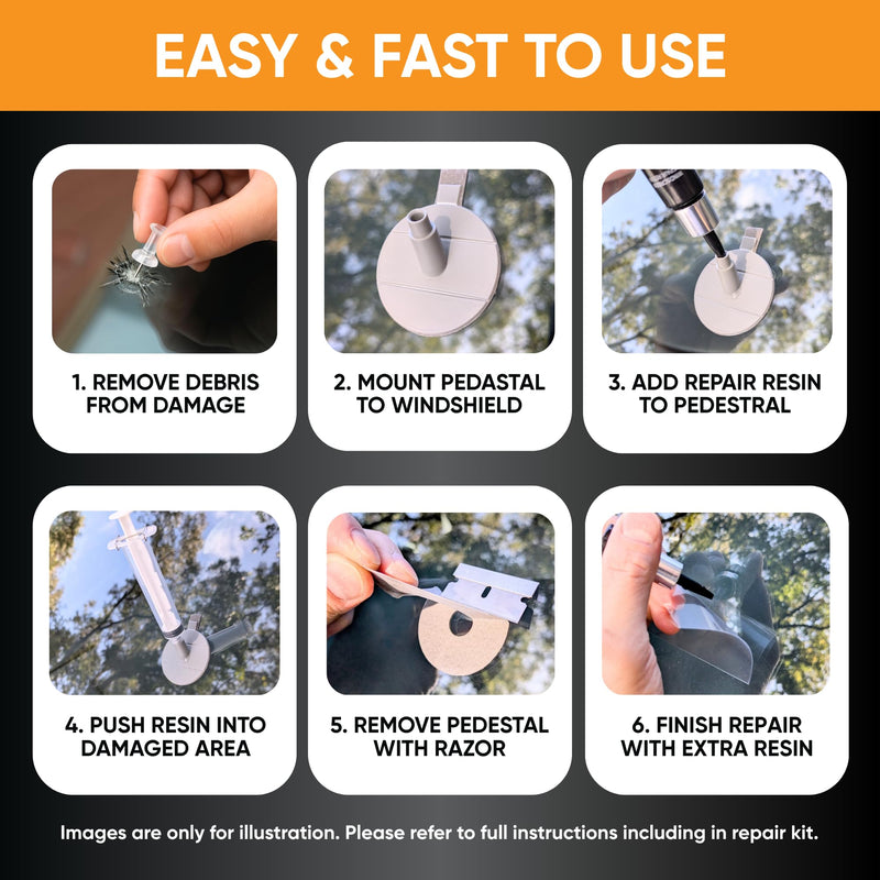 Windshield Repair Kit, 4 Pack (4 Chips Repaired), 20-Minute Glass Crack Repair Tool