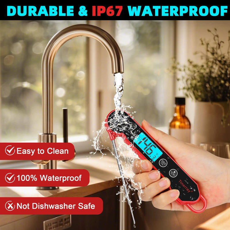  [AUSTRALIA] - Digital Meat Thermometer for Cooking – Waterproof Instant Read Food Thermometer with Backlight & Calibration, Fast Read, Folding Probe for BBQ, Grill, Candy, Deep Fry, Kitchen, Liquids, Beef（Red） Red
