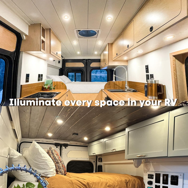acegoo RV Recessed Ceiling Light 2-3/4” Full Aluminum 12V Dimmable LED Puck Light for Campervan Truck Caravan Boat Roof Under Cabinet Lighting, Flush Mount Cutout 2-1/4" (White,Warm White) 4 Pack White Finish, Warm White