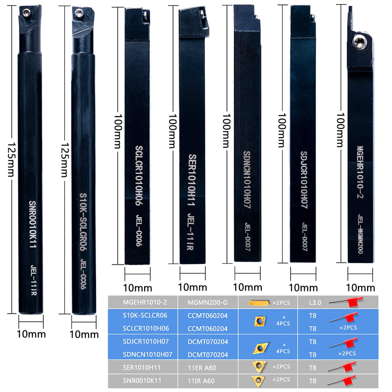Carbide Lathe Tools - Lath Threading Bit Set 21pcs - 7pcs 3/8" Turning Holder Boring Bars & 14pcs Indexable Cutting Inserts Golden CCMT060204 DCMT070204 11IR A60 MGMN200G