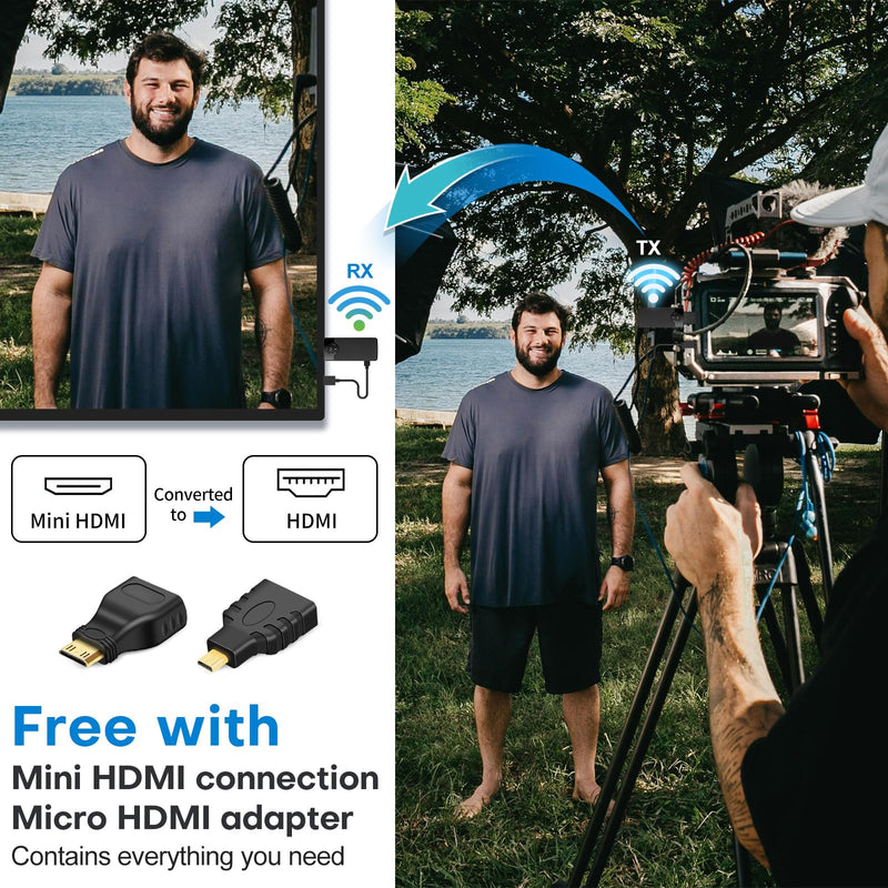 Wireless HDMI Transmitter and Receiver for Streaming Kit,Built-in Antenna Low-latency transmission of 1080P HD video streams,Video/Audio to Monitor from PC,Auto Pairing for Laptop/TV/Monitor/Projector Vertical Grain Black