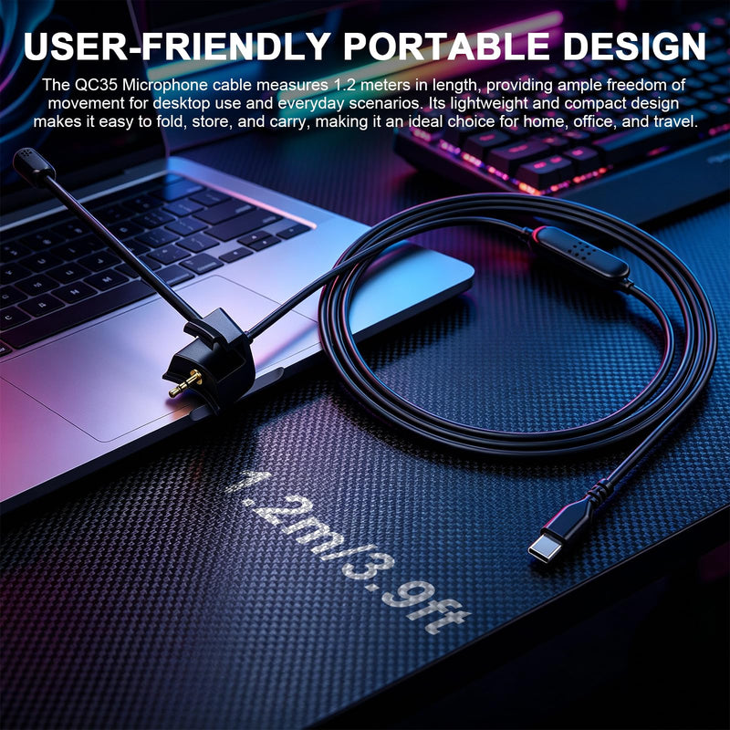 QC35 Boom Microphone for Bose QuietComfort 35 & QC35 II Headphones | QC35 Microphone Cable with Mute Switch for iPhone 15/16/17, MacBook Air/Pro, iPad Pro/Air/Mini, 4ft