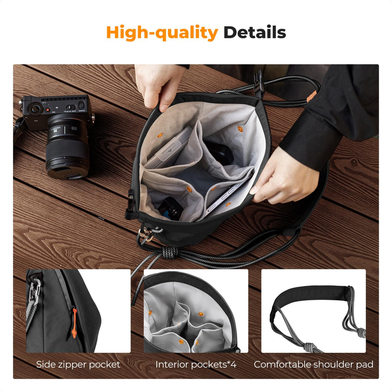 K&F CONCEPT Camera Sling Bag Small Camera Compact Case | Cute Soft Camera Pouch, Handbag, for Urban Street Photography, BS05 01-Black