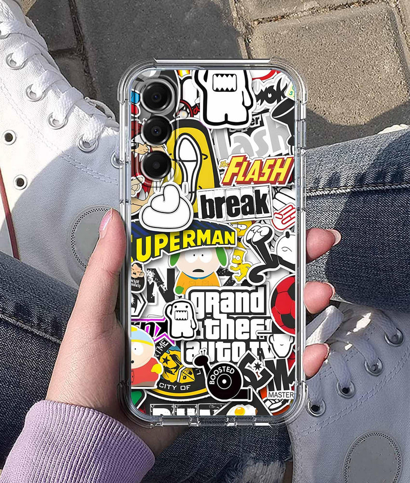 Case for Samsung Galaxy A26 with Pop Culture Design,Aesthetic Cartoon Sticker Bomb Art Collage,Clear Slim Soft TPU Bumper Phone Cover,6.7”(Pop,A26)