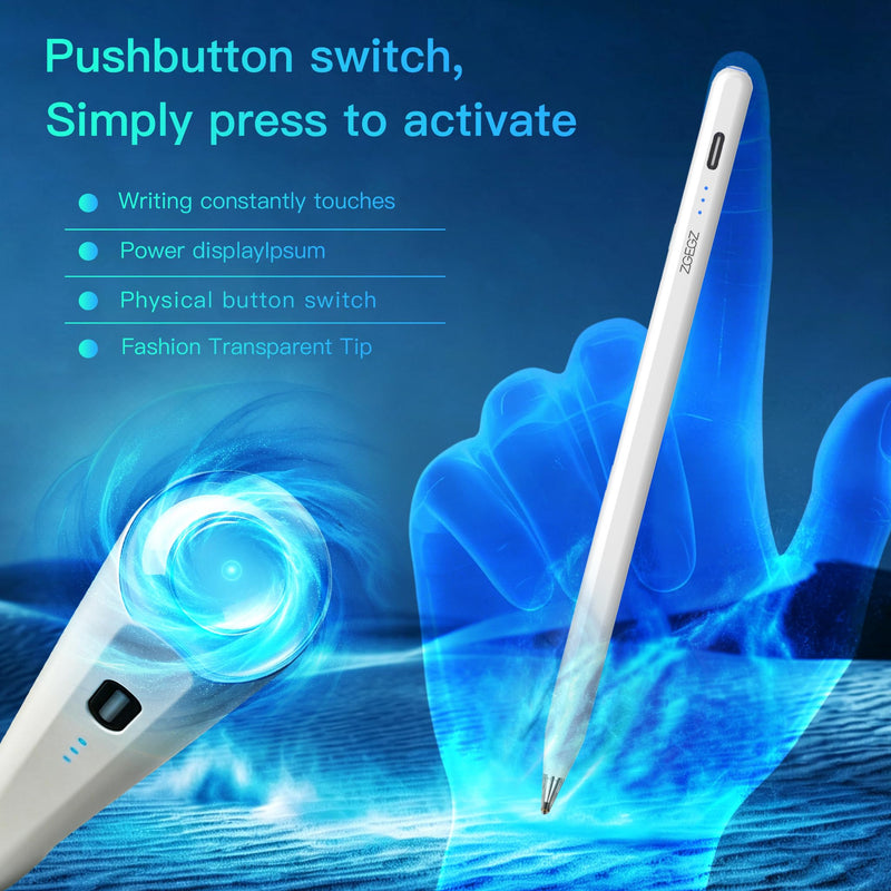 Stylus Pen for Samsung Galaxy Tab A11+A9+Android16/15，30H Life | 30-hour battery life，Accurate writing,ultra long battery life,No Bluetooth needed，Button on/off，Transparent Pen Tip White