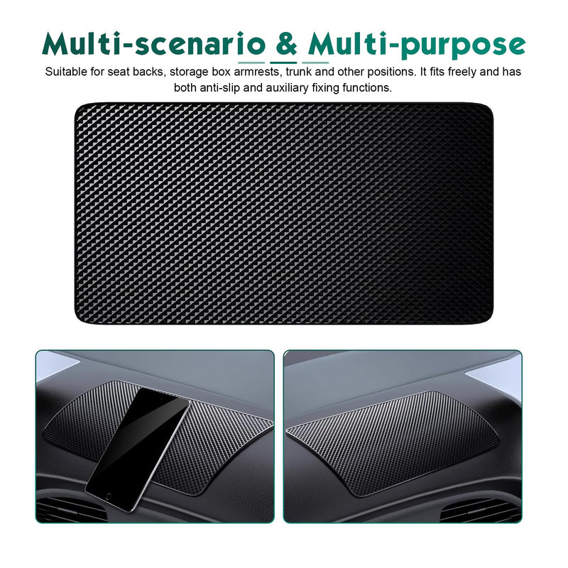 2 PCS Car Dash Anti-Slip Pad, 10.6" x 5.9" Heat Resistance Car Dashboard PU Sticky Pads, Multi-Functional Storage Pad for Keys, Phones, Cards, Universal for Most Cars (Black)