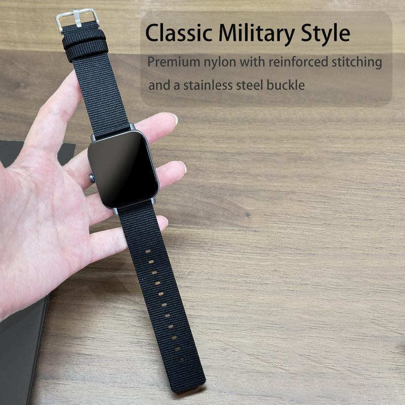 Lamshaw Compatible for WITHit Giga Smartwatch Bands, Breathable Nylon Woven Fabric Replacement AccessoryCompatible for WITHit Giga, Deca Smartwatch Black 22mm size band