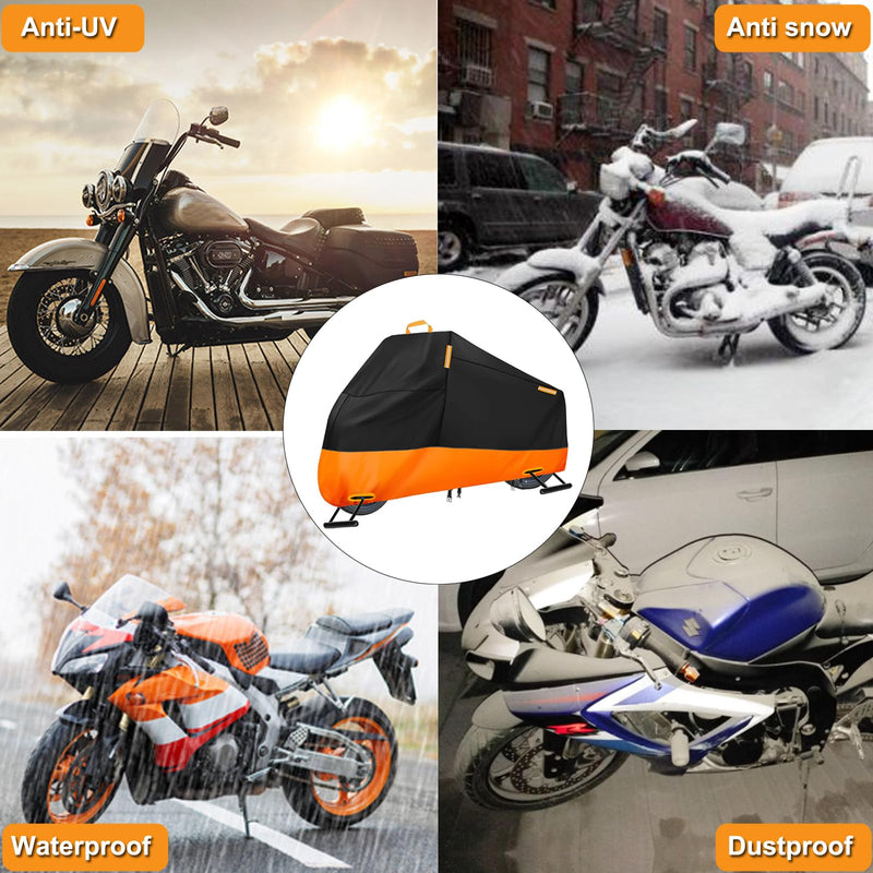 Motorcycle Cover Waterproof Outdoor, 300D Heavy Duty Motorcycle Cover for Harley Davidson Sportster 1200 883 Fat Boy 114 Street Bob, All Seasons Protection Scooter Cover Fits up to 96" XXL (Fits up to 96")