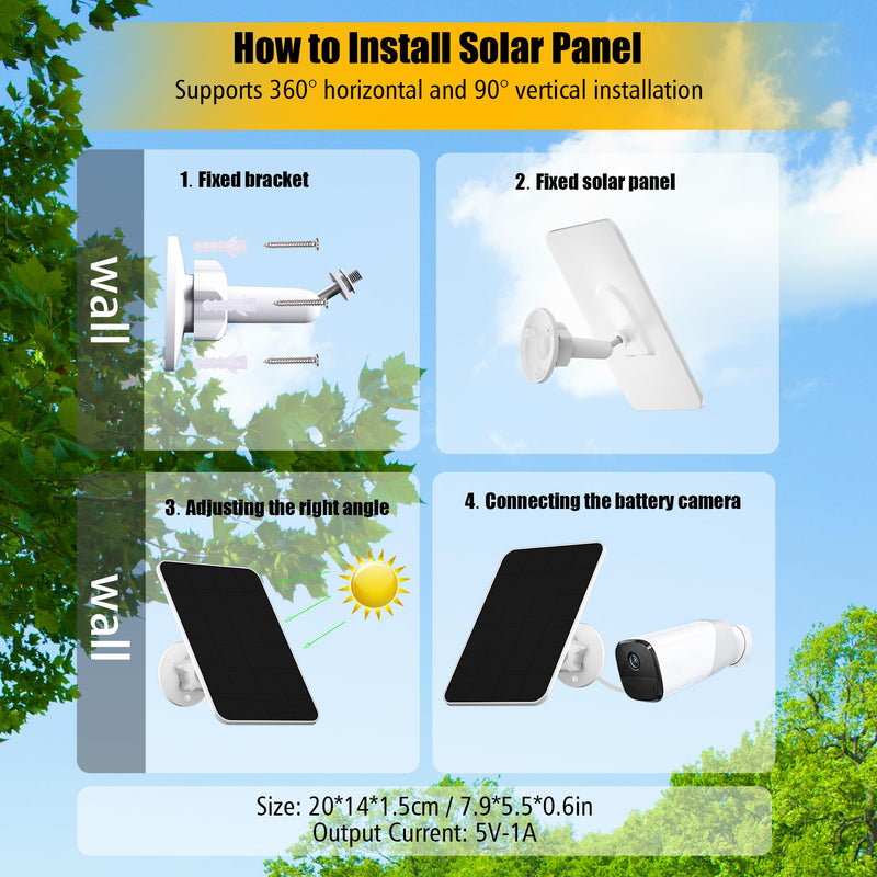 Solar Panel for eufy Camera,Security Camera,5V 4W Solar Panel for eufyCam 2/2 Pro,2C/2C Pro,E,soloCam E20/E40 Spotlight,IP65 Waterproof USB-C Solar Panel Charger for eufy with Micro USB & Rubber Plug 1 Pack
