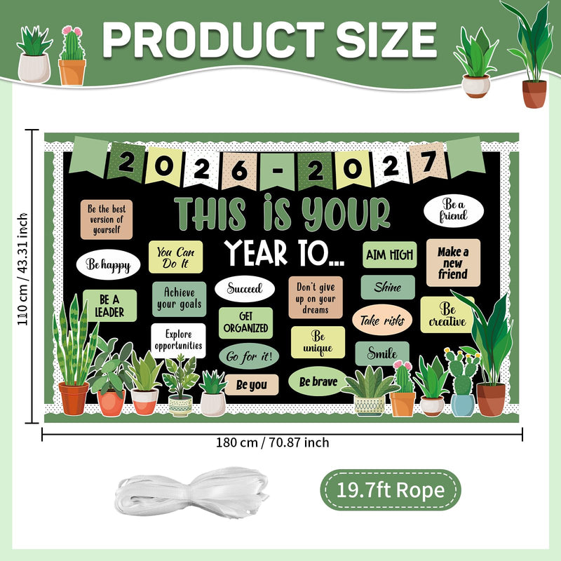 Plant Motivational Backdrop Banner This is Your Year Classroom Decor | Inspirational Classroom Decoration Welcome Back to School Background for First Day of School Party Photo Booth Prop Supplies green plant