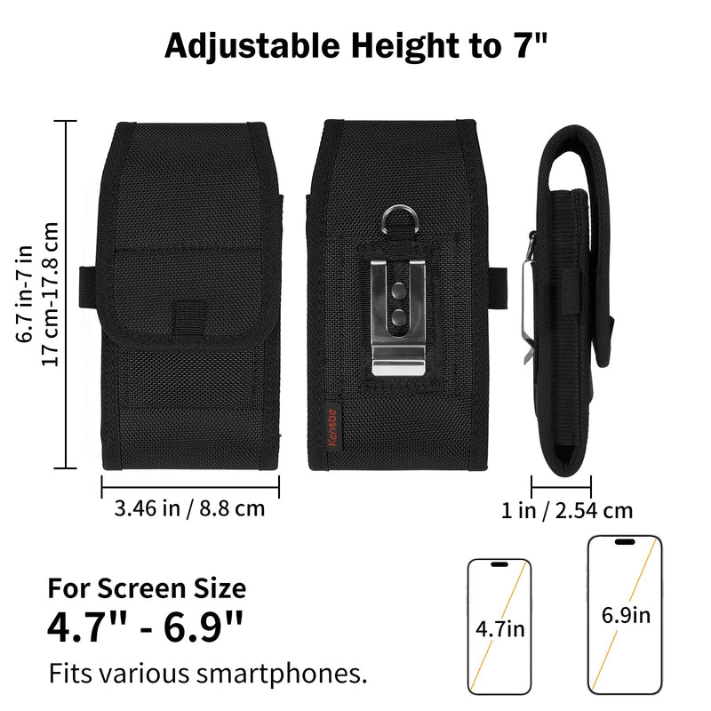 KENOBE Holster for iPhone 17 16 15 14 & Pro & Samsung Galaxy S20 S21 S22 | Fits Phone Screen Size 4.7" to 6.9", Cell Phone Nylon Belt Case, Card Holder & Clip, Heavy Duty Waist Pouch, for Men Women