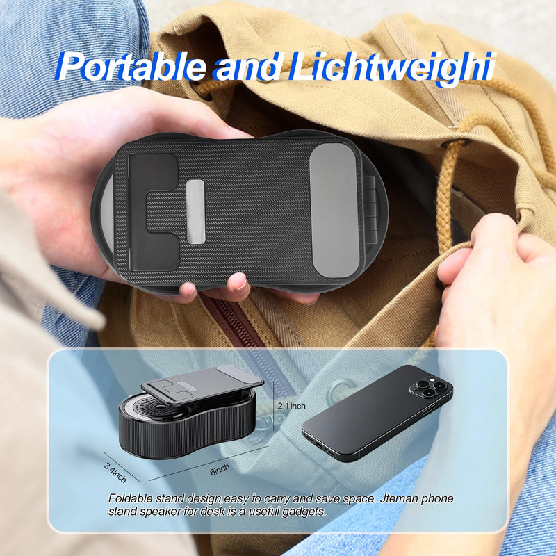 Gifts for Men Women,Cell Phone Stand with Wireless Bluetooth Speaker,Colorful Ambient Light 360° Foldable for Tablet iPhone Android 2 Wireless Microphones HD Surround Sound (Black) Black