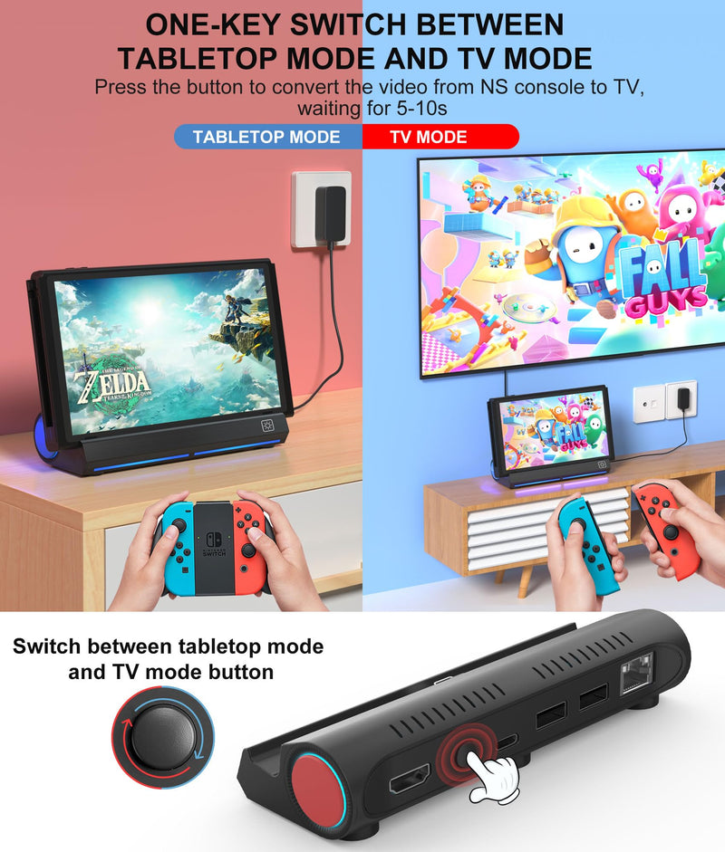 Nintendo Switch Dock for Switch/Switch OLED with LAN Port, Switch Dock with HDMI Adapter and USB 3.0 Port for Official Nintendo Switch（Not Include HDMI Cable and AC Adapter）