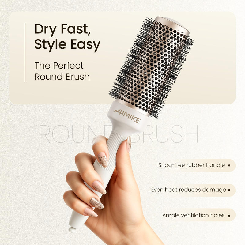  [AUSTRALIA] - AIMIKE Round Brush for Blow Out, NaturaVol Medium Round Hair Brush for Fine Hair with Nano Thermal Ceramic Tech, for Blow Drying & Styling, Adds Volume & Smoothness (43mm Barrel, 63mm Bristle) 43mm,63mm with Bristles