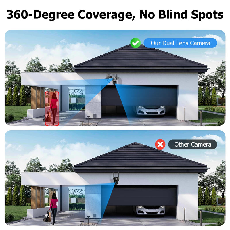 Kurain 6MP Solar Security Cameras Wireless Outdoor, 5ghz & 2.4ghz WiFi 6, Panoramic & Tracking Dual Lens 2-in-1 Home Security Camera with Color Night Vision/PIR Motion Alarm/Human Tracking/360°PTZ Grey