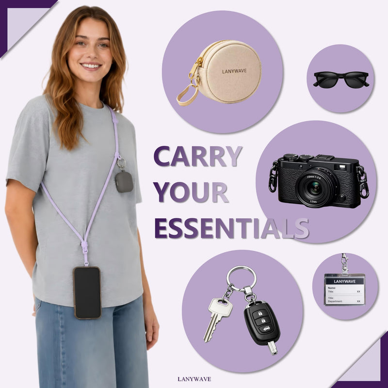 Adjustable Crossbody Phone Lanyard, Braided Cord with Tether Tab | Braided cord, Tether tab, Secure clasp, Accessory clip for hands-free crossbody use Purple