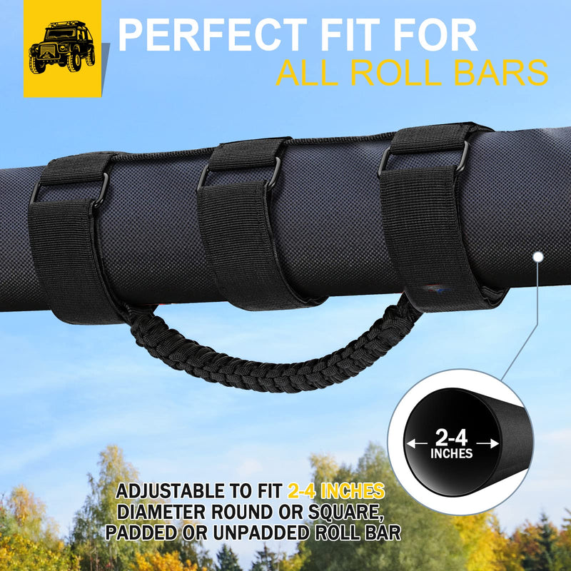 moveland 2 Pack Roll Bar Grab Handles, Black Paracord Grip Handles for 1955-2023 Jeep Wrangler JL, JK, TJ, YJ & Jeep Gladiator Accessories - Upgrade Metal Buckle, Strong & Durable Standard 2-Pack