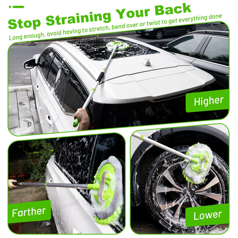 Ordenado 62" Car Wash Brush Kit Mitt Mop Sponge with Long Handle Chenille Microfiber Car Cleaning Brush Kit Supplies Car Washing Mop Kit Car Care Kit of Scratch-Free Replacement Head for Car RV Truck A-green