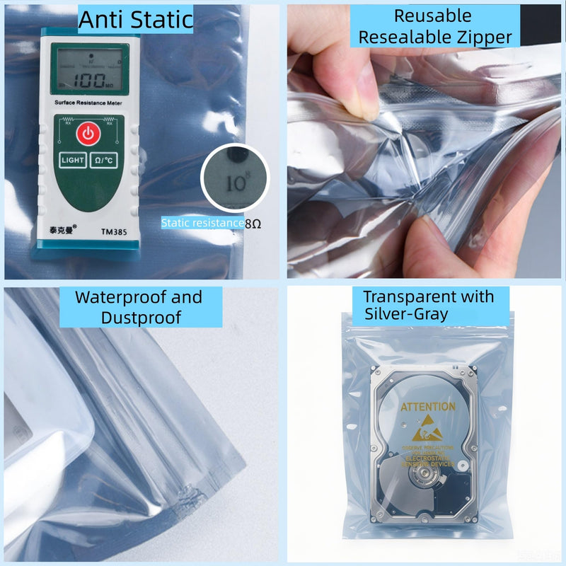 PABCK 20Pcs Large Anti Static Bag Self Seal Antistatic ESD Bag 8.3x11.8inch | Resealable ESD Shielding Bag for Motherboard HDD GPU Anti-static Marking Printed for Computer Accessories Electronic Device 8.3x11.8 inch 20